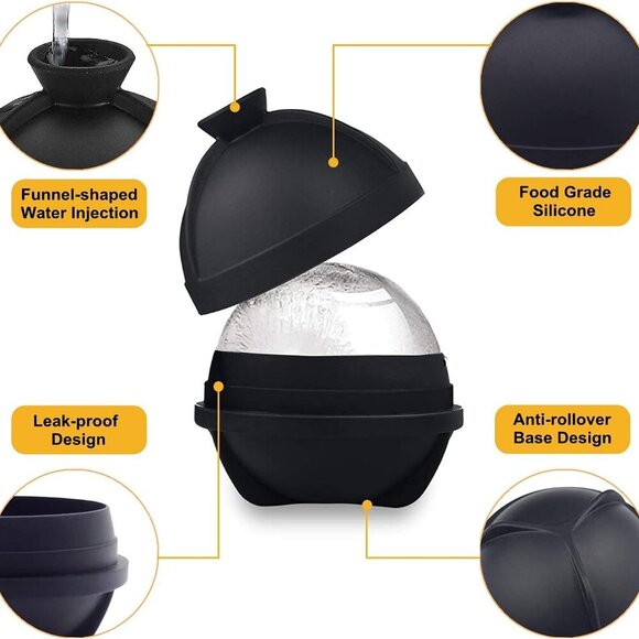 Circle Ice Cube Ball Trays/Molds 6 Black NWOT - Picture 4 of 7